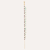 Bracelet fin en plaqué or avec perles vert d’eau et bordeaux, chaînette dorée