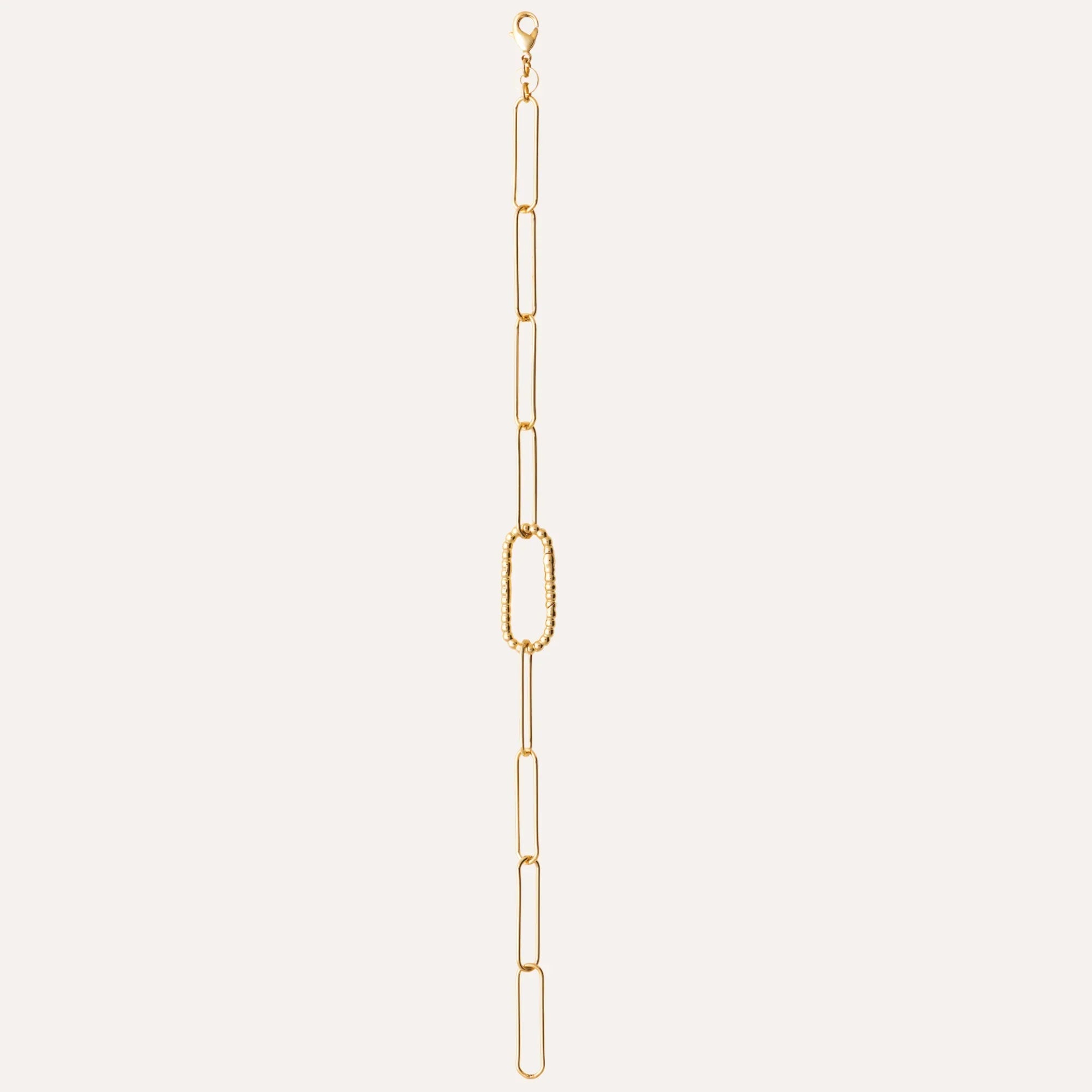 Bracelet chaîne plaqué or allongé, fermoir anneau et maillons rectangulaires