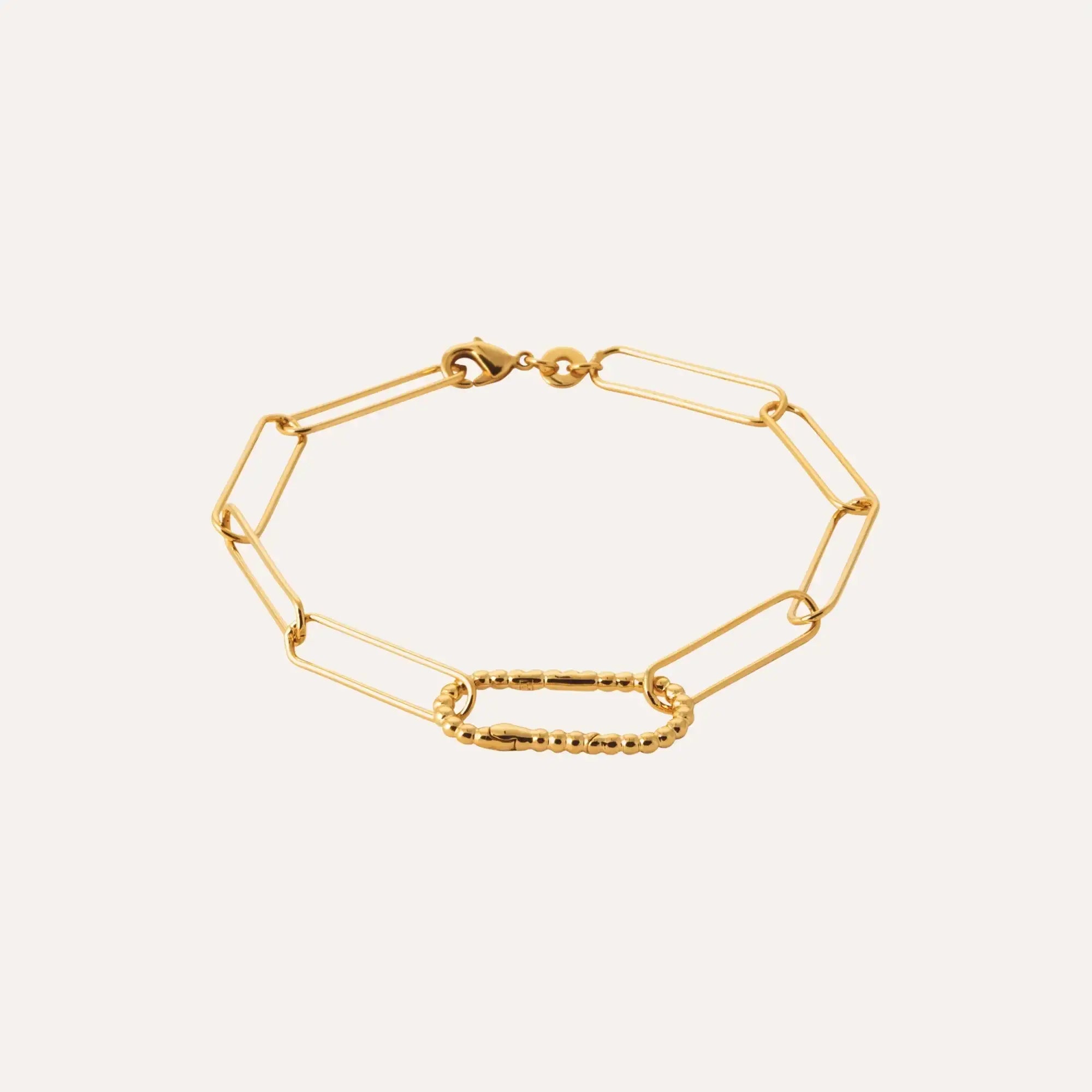 Bracelet chaîne plaqué or Alizée, maillons polygonaux et barre sertie