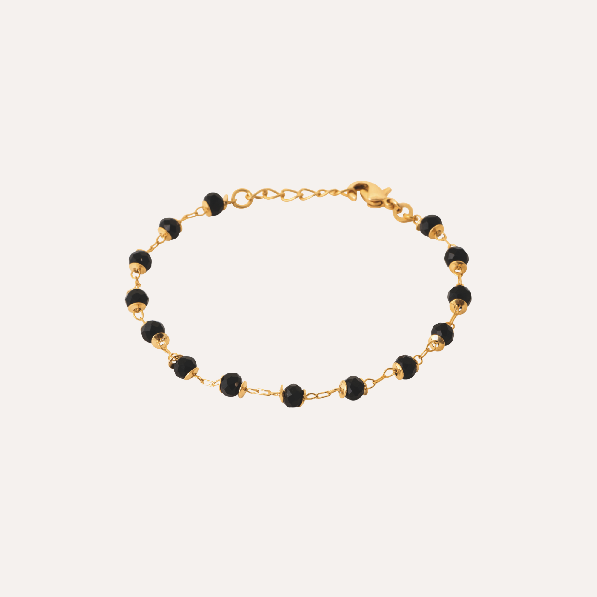 Bracelet perles noires plaqué or Angelina