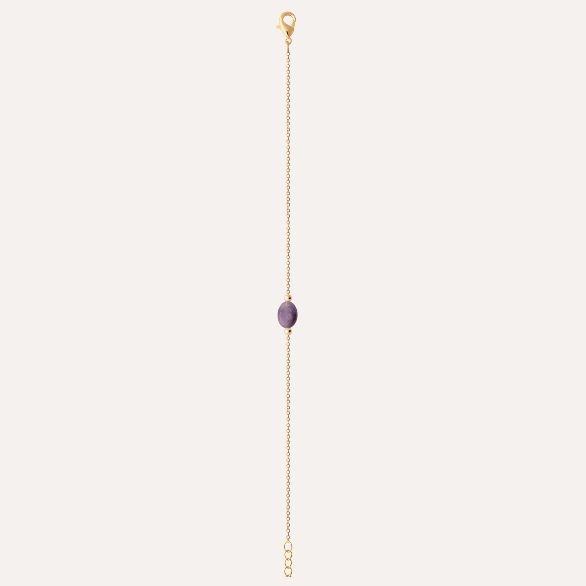 Bracelet plaqué or avec cabochon d’améthyste violet sur chaîne fine