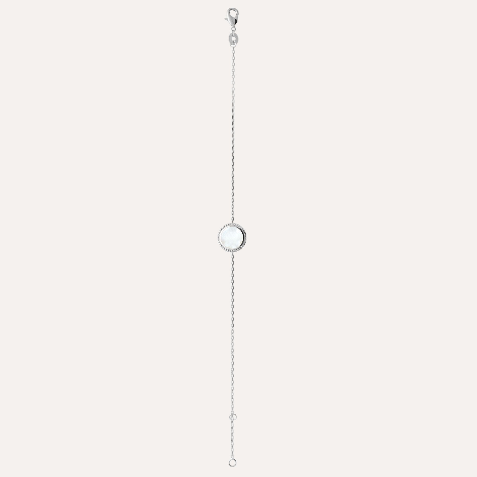 Bracelet fin en argent avec médaillon rond en nacre, bijou élégant pour femme
