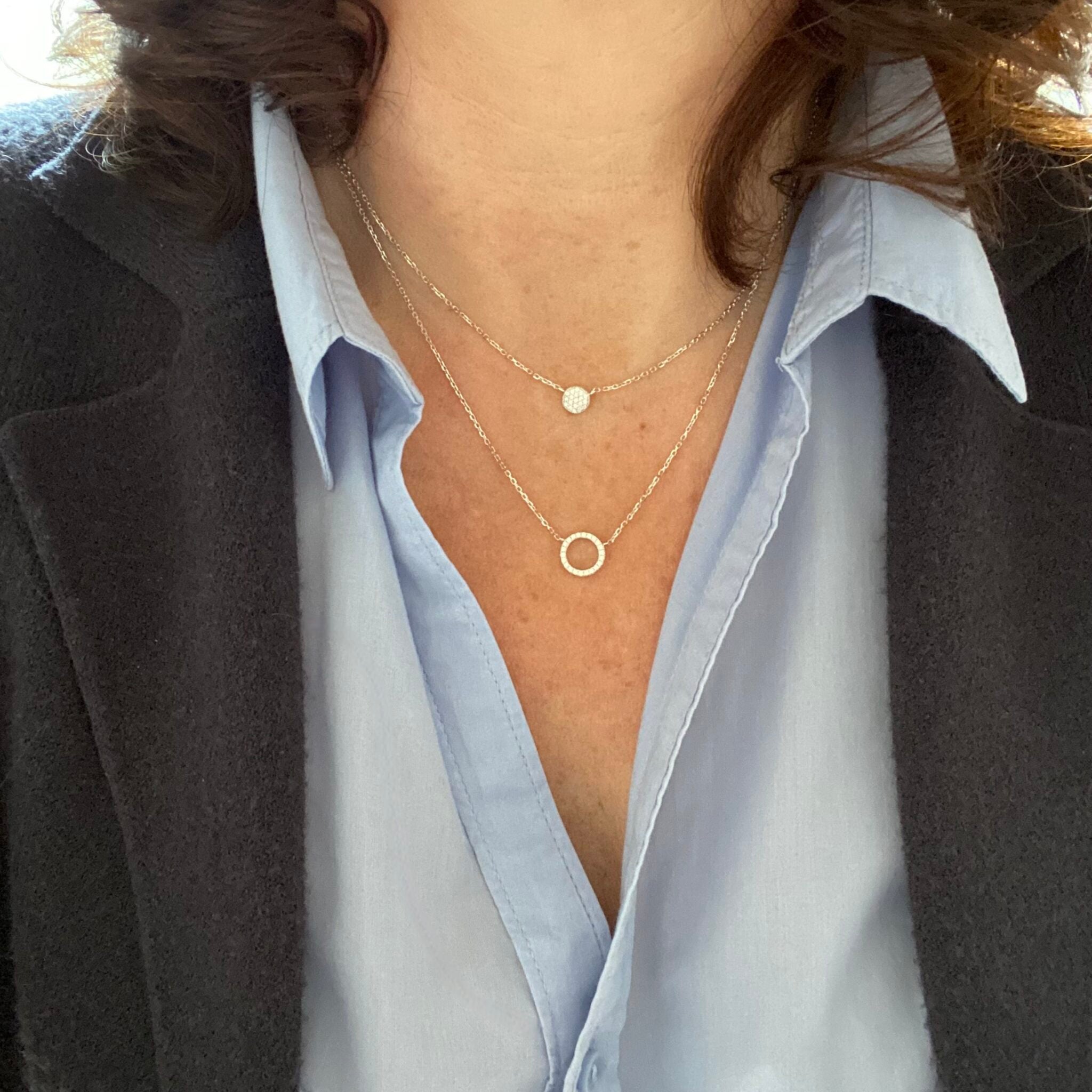 Collier double chaine en argent et zirconiums