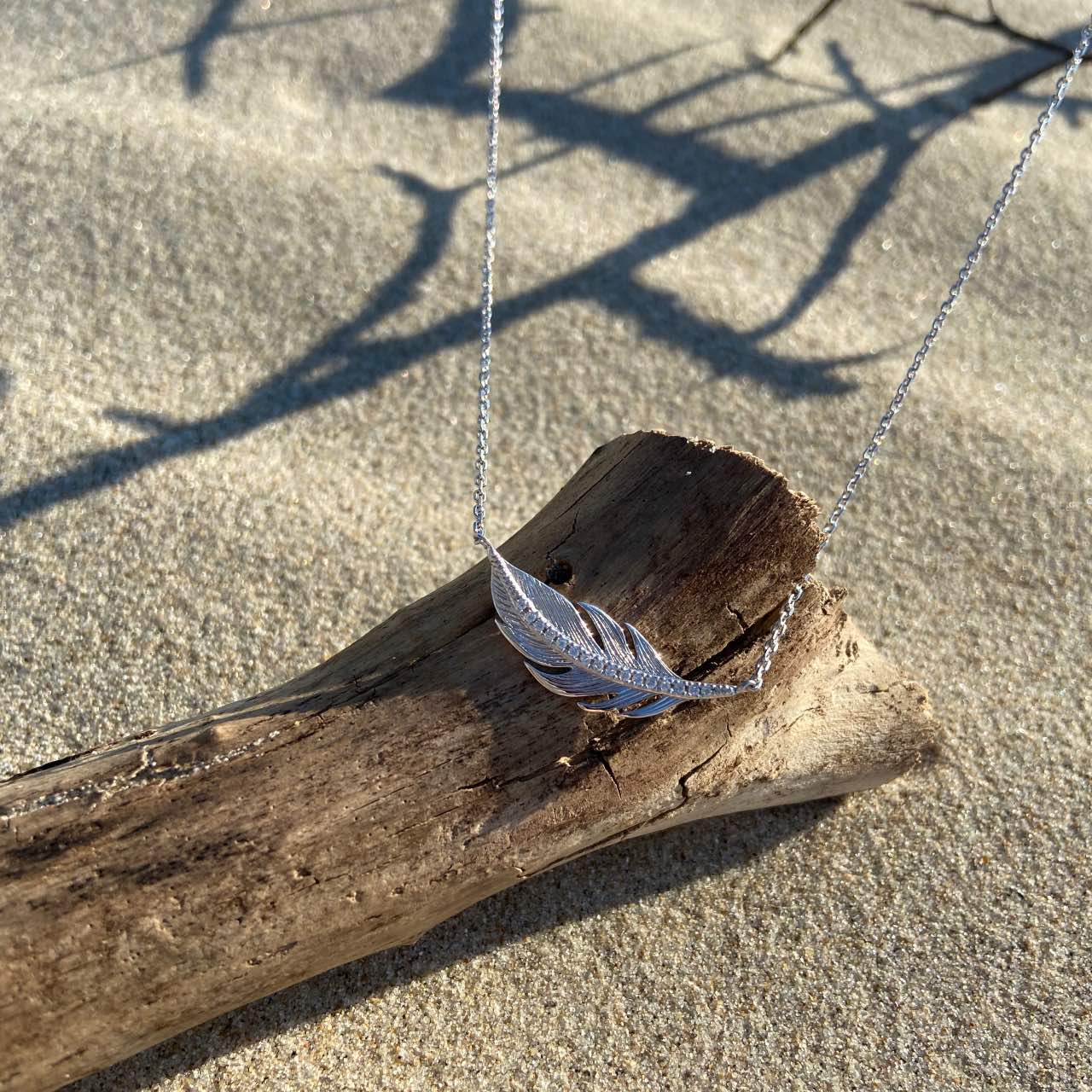 Collier plume argent