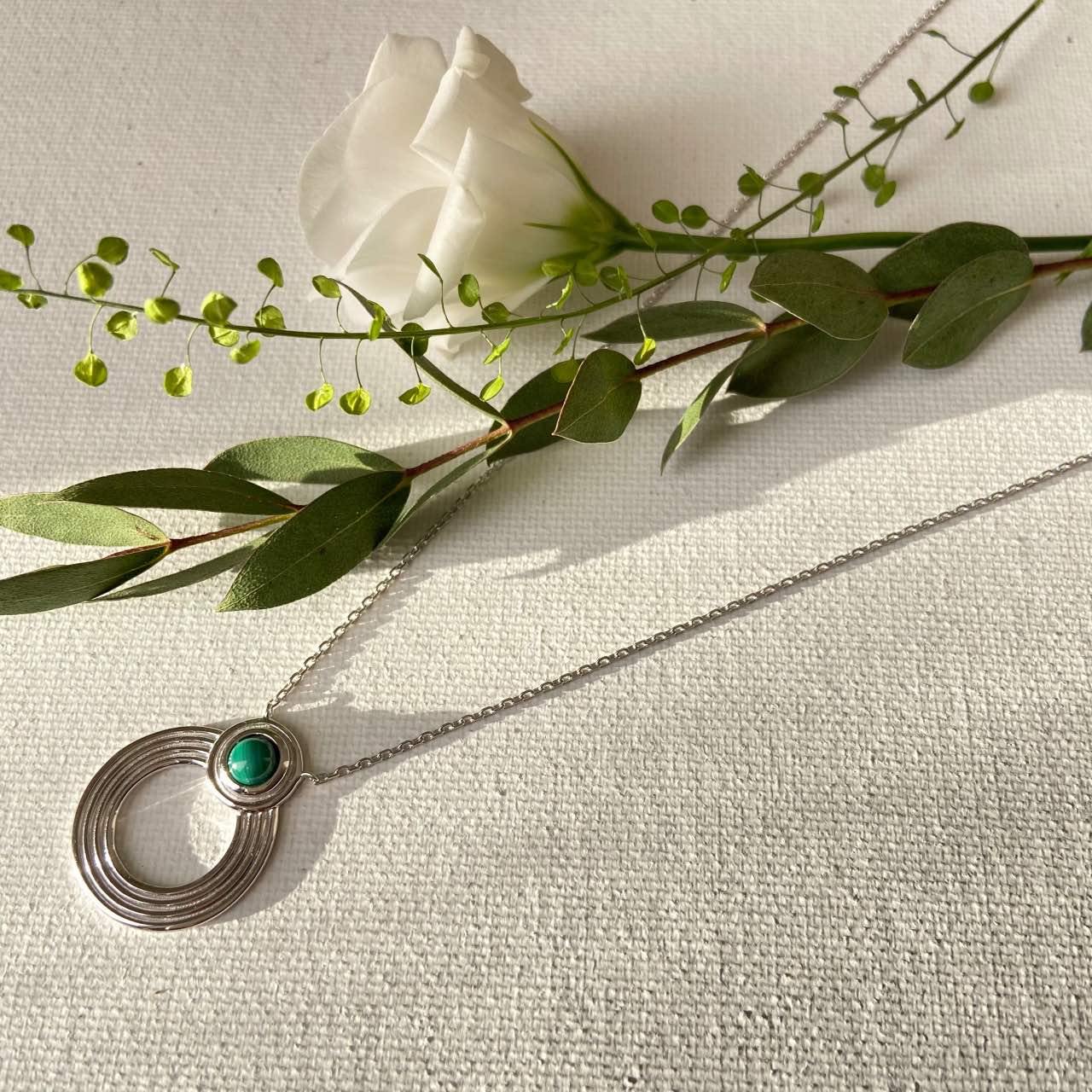 Collier argent malachite Emeline