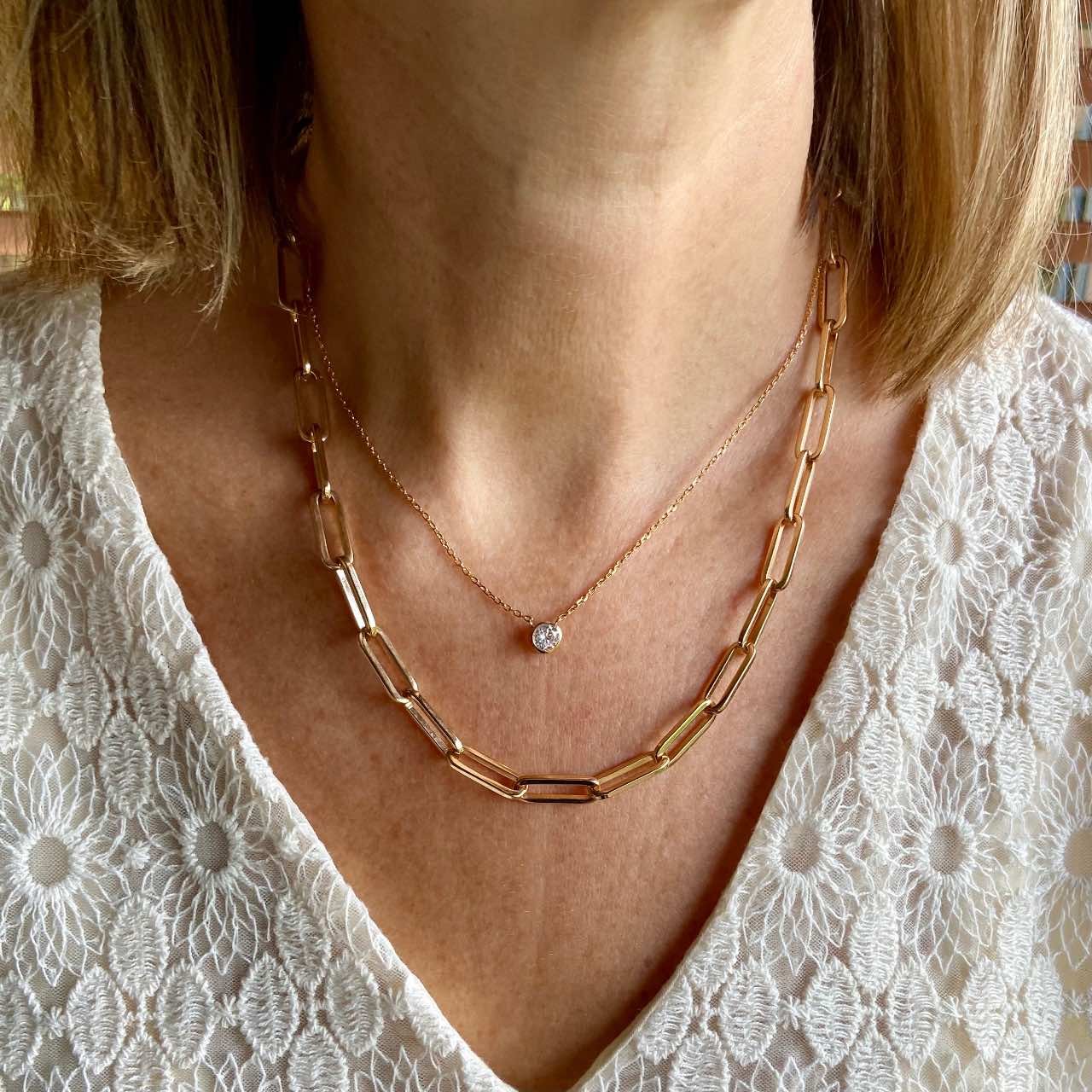 Collier chaîne plaqué or maillons rectangulaires