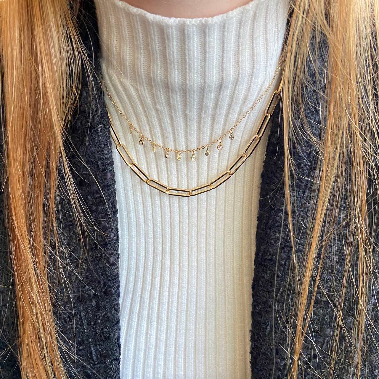 Collier plaqué or femme grande maille rectangulaire très chic