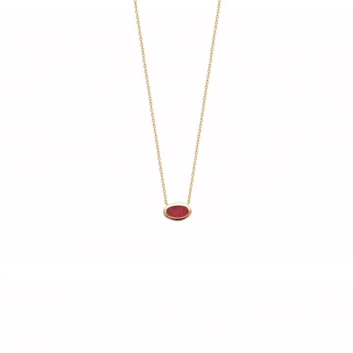 Collier plaqué or et pierre rhodonite