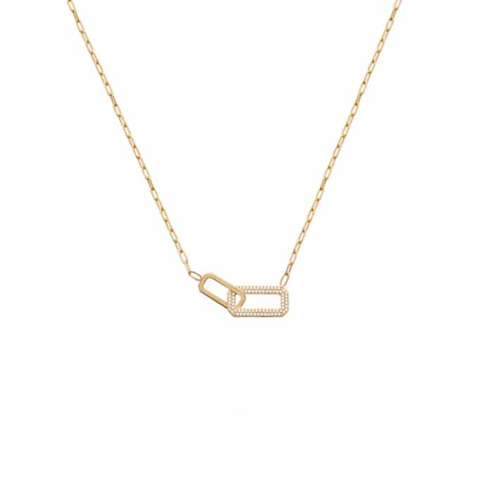Collier 2 rectangles plaqué or et zircons