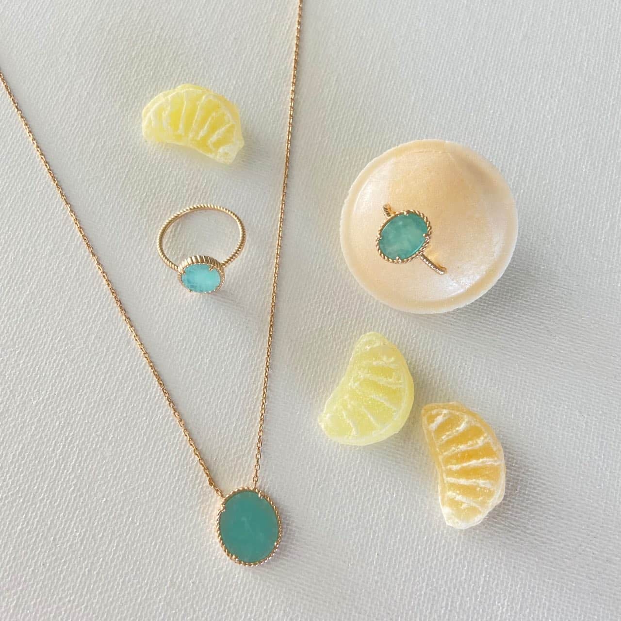 Collier et bague pierre semi précieuse en amazonite