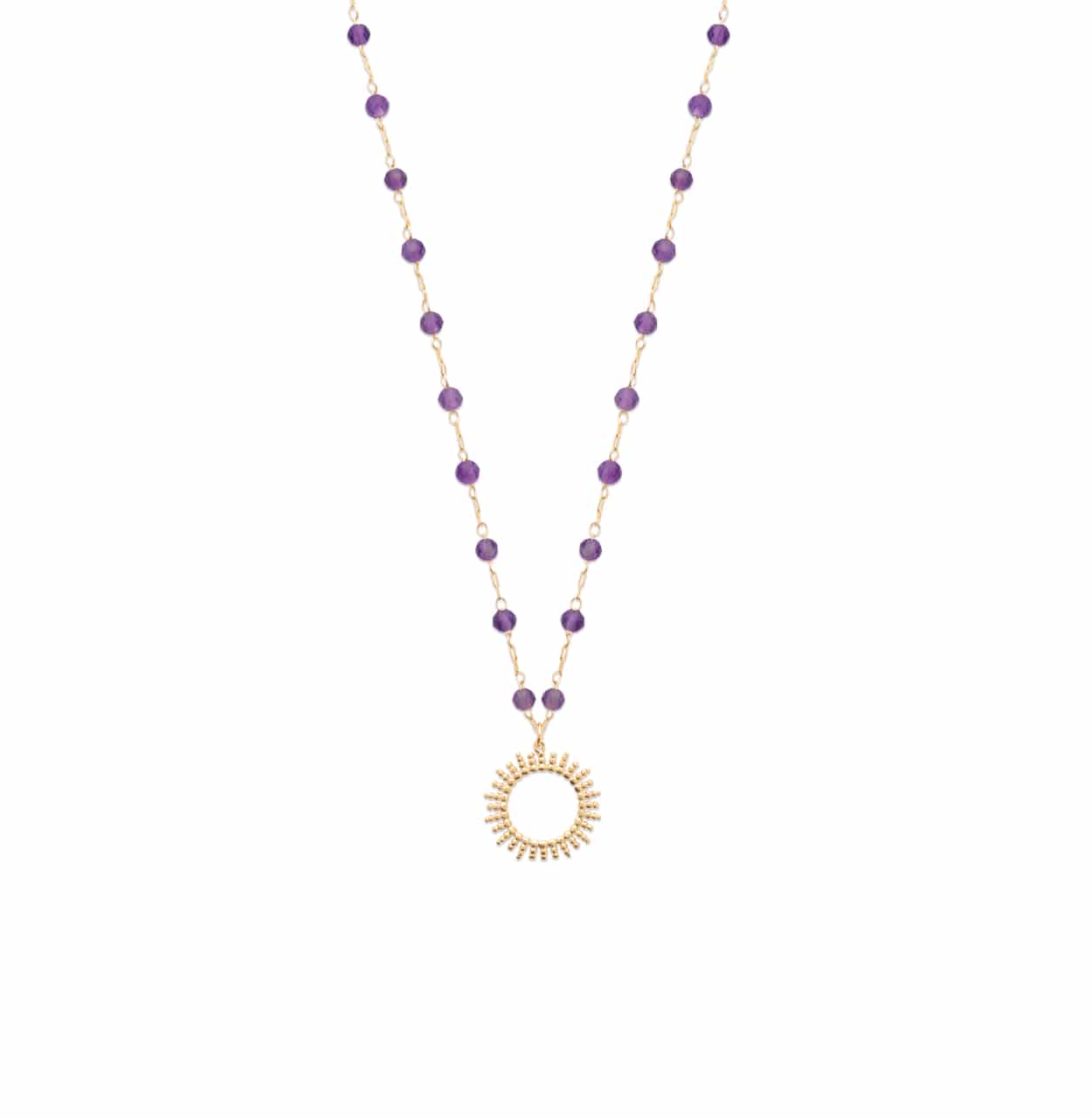 Collier perles améthyste soleil plaqué or