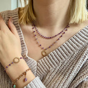 Joli collier plaqué or motif soleil et perle d'améthyste Les Bijoux Chics