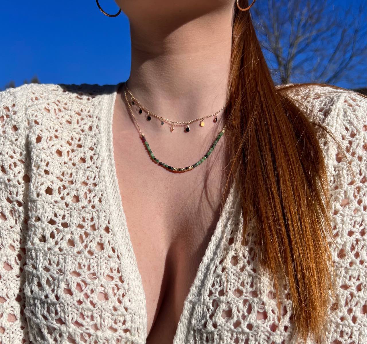 Collier femme de perles vertes femme