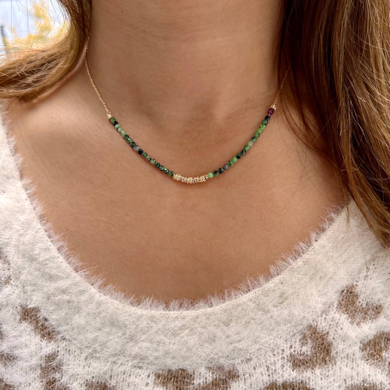 Collier plaqué or pierres naturelles