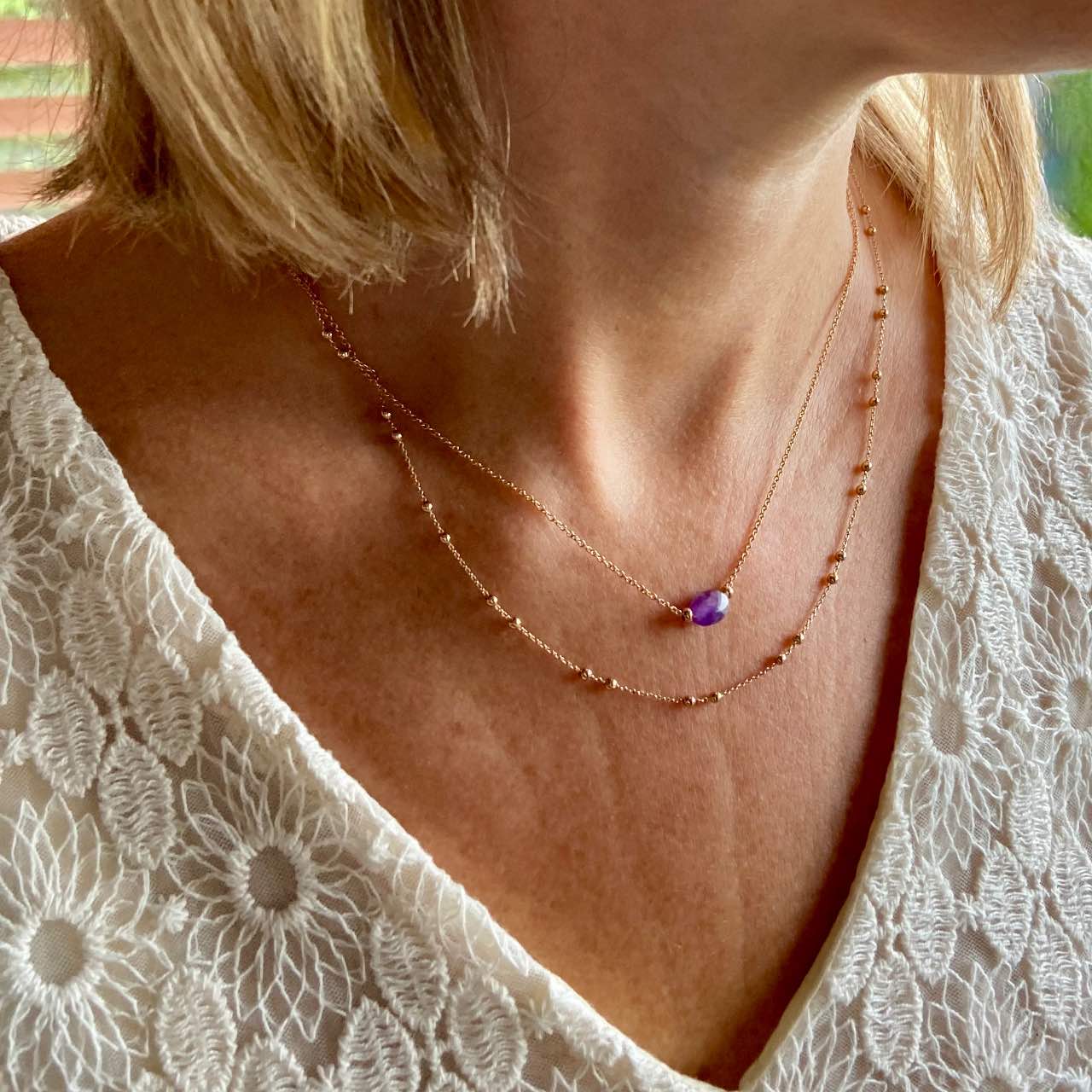 Collier plaqué or et améthyste