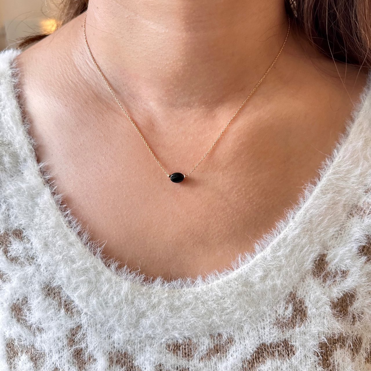 Collier plaqué or obsidienne