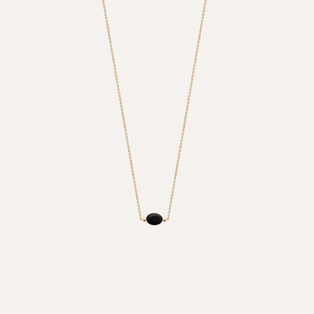Collier plaqué or obsidienne noire