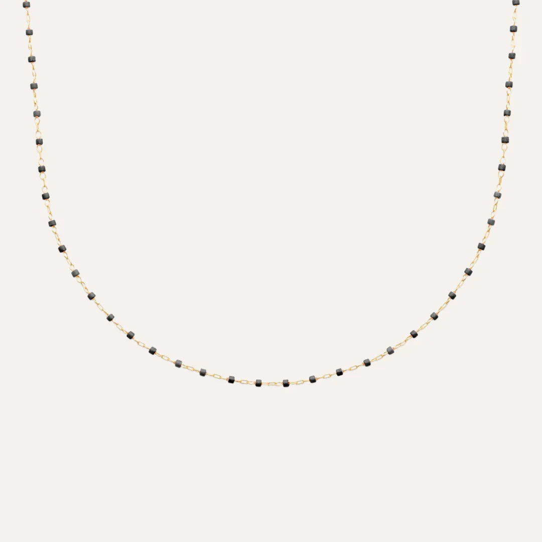 Collier à perles Miyuki noir et doré, rang unique avec perles régulières