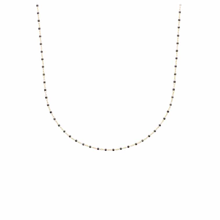 Collier petites perles noires plaqué or