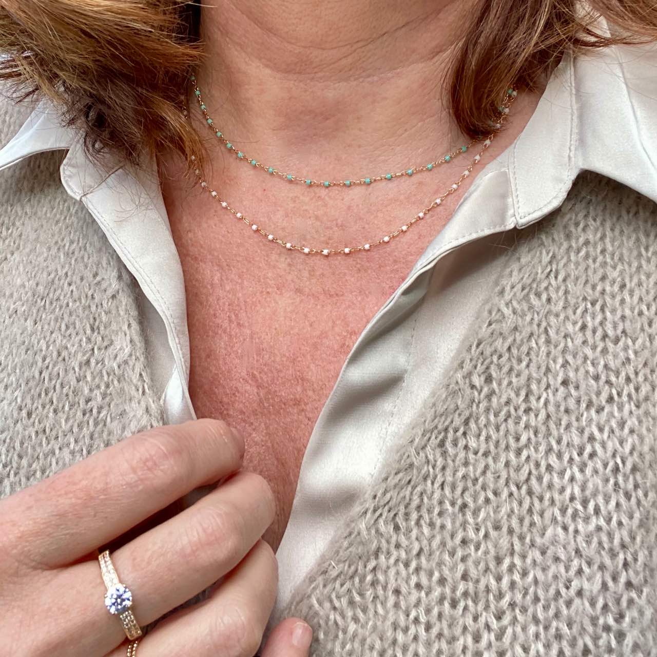 Collier perles miyuki vert et blanc