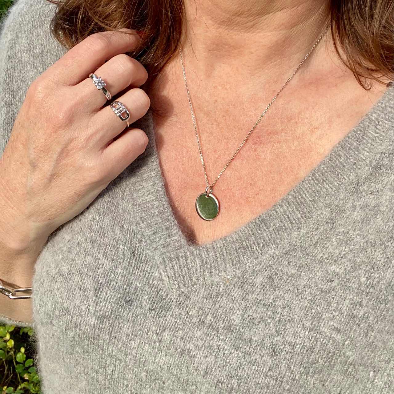 Collier pendentif médaille argent lisse bombée