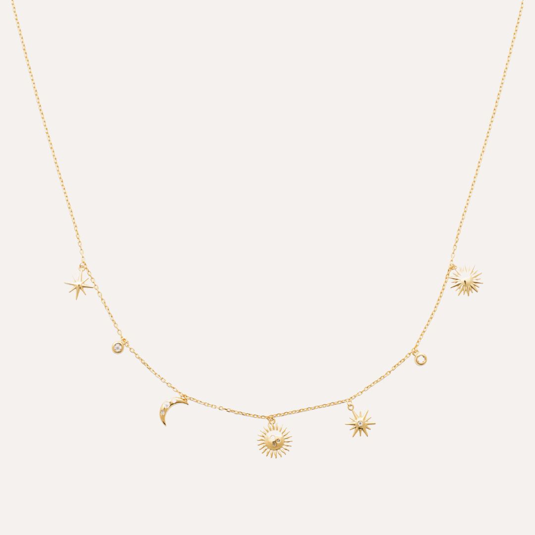 Collier plaqué or lune soleil