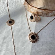 Collier bracelet bague plaqué or soleil agate noire