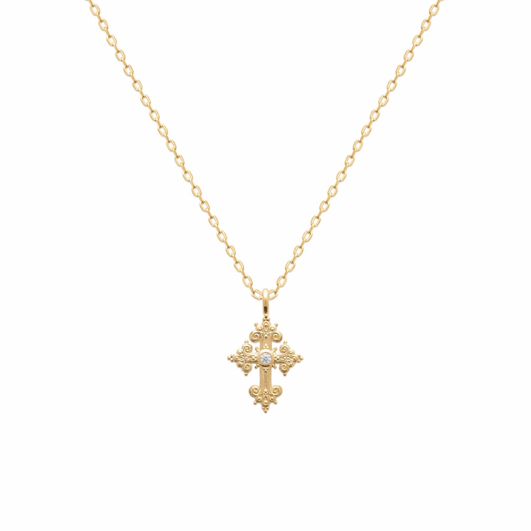 collier plaqué or croix rétro