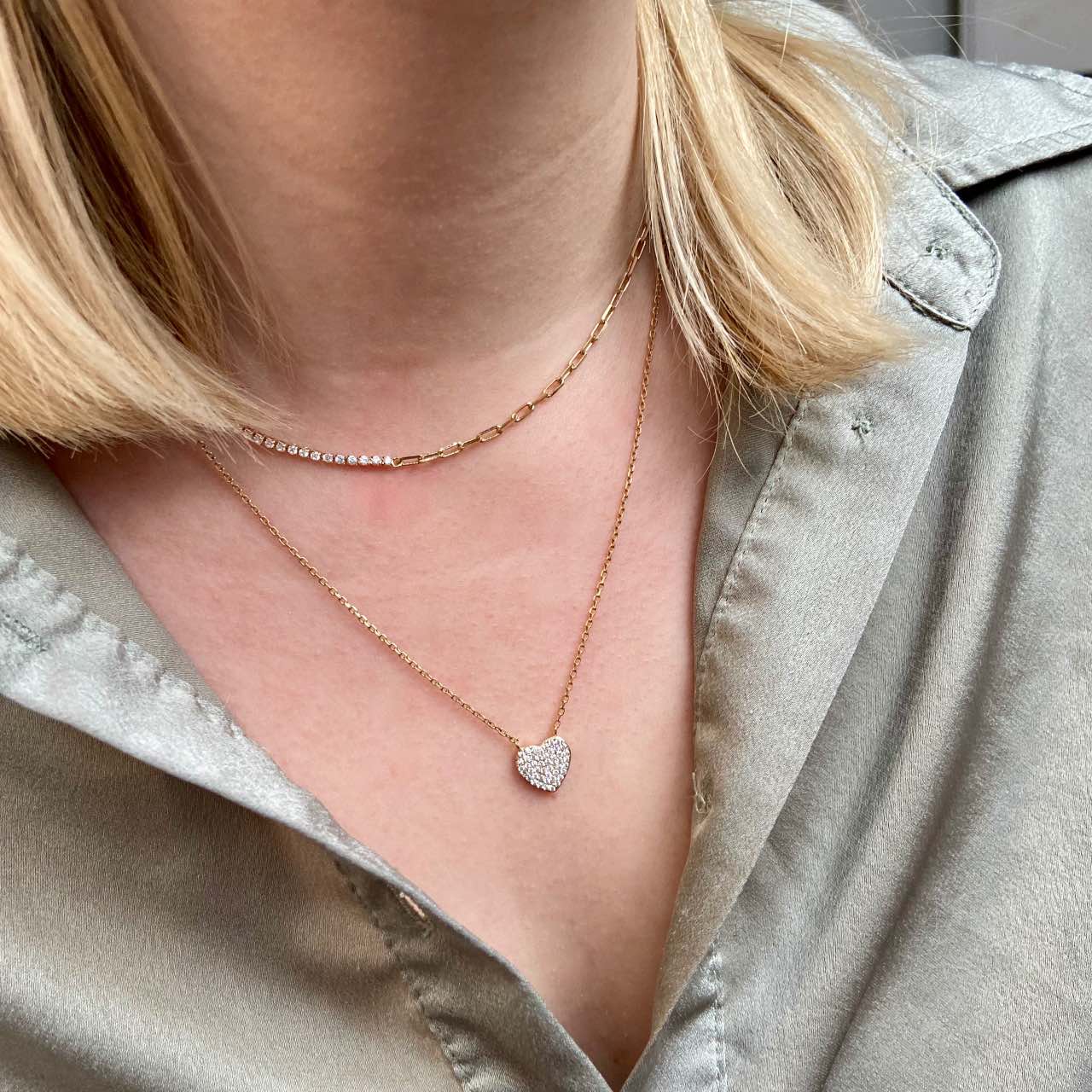 collier coeur zirconium plaqué or