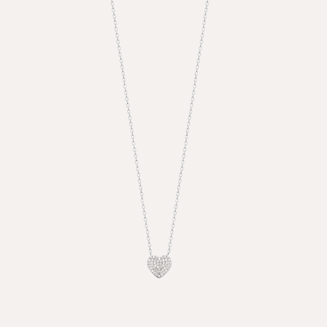 Collier femme en argent rhodié avec pendentif cœur pavé de zircons