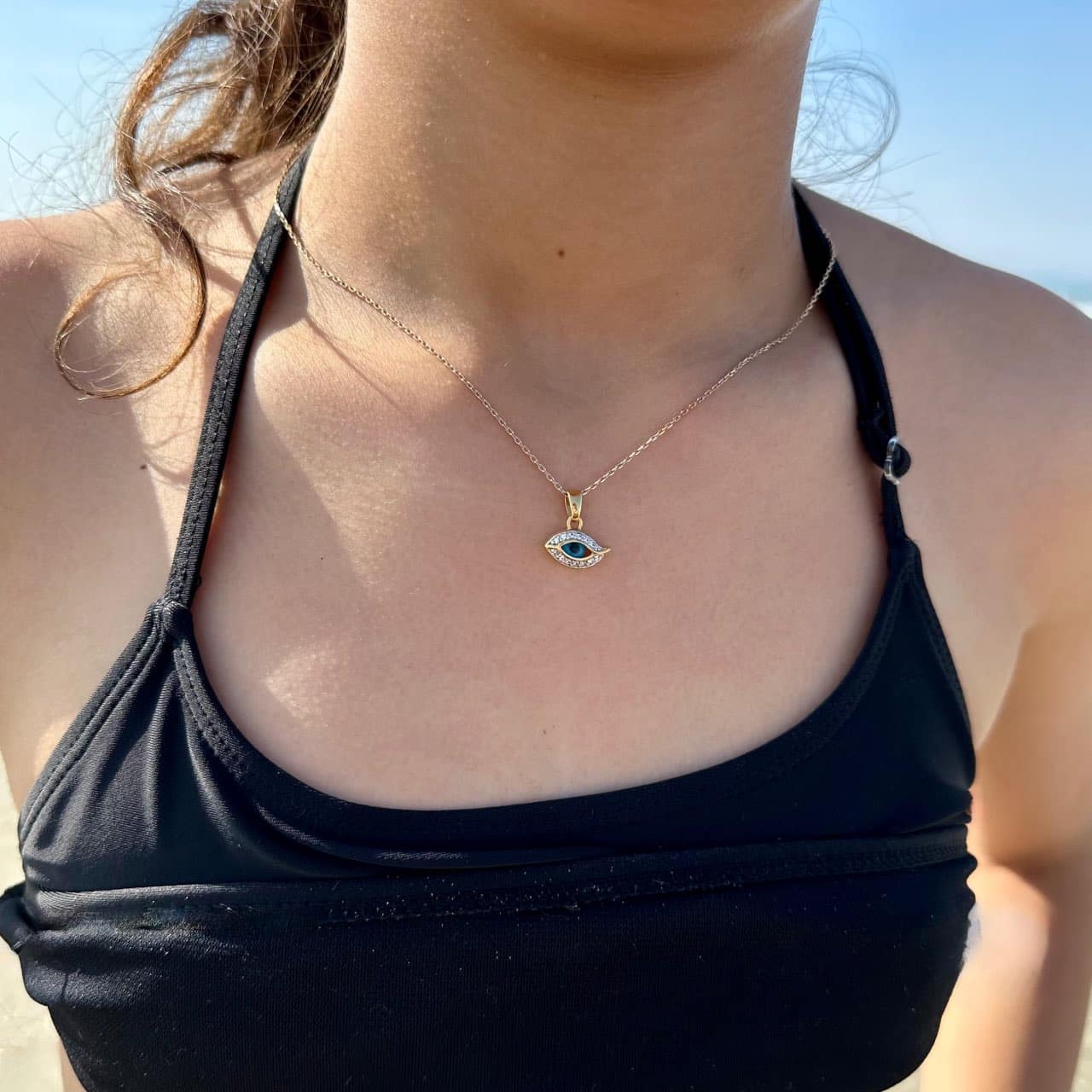 Chaîne plaqué or + pendentif oeil bleu