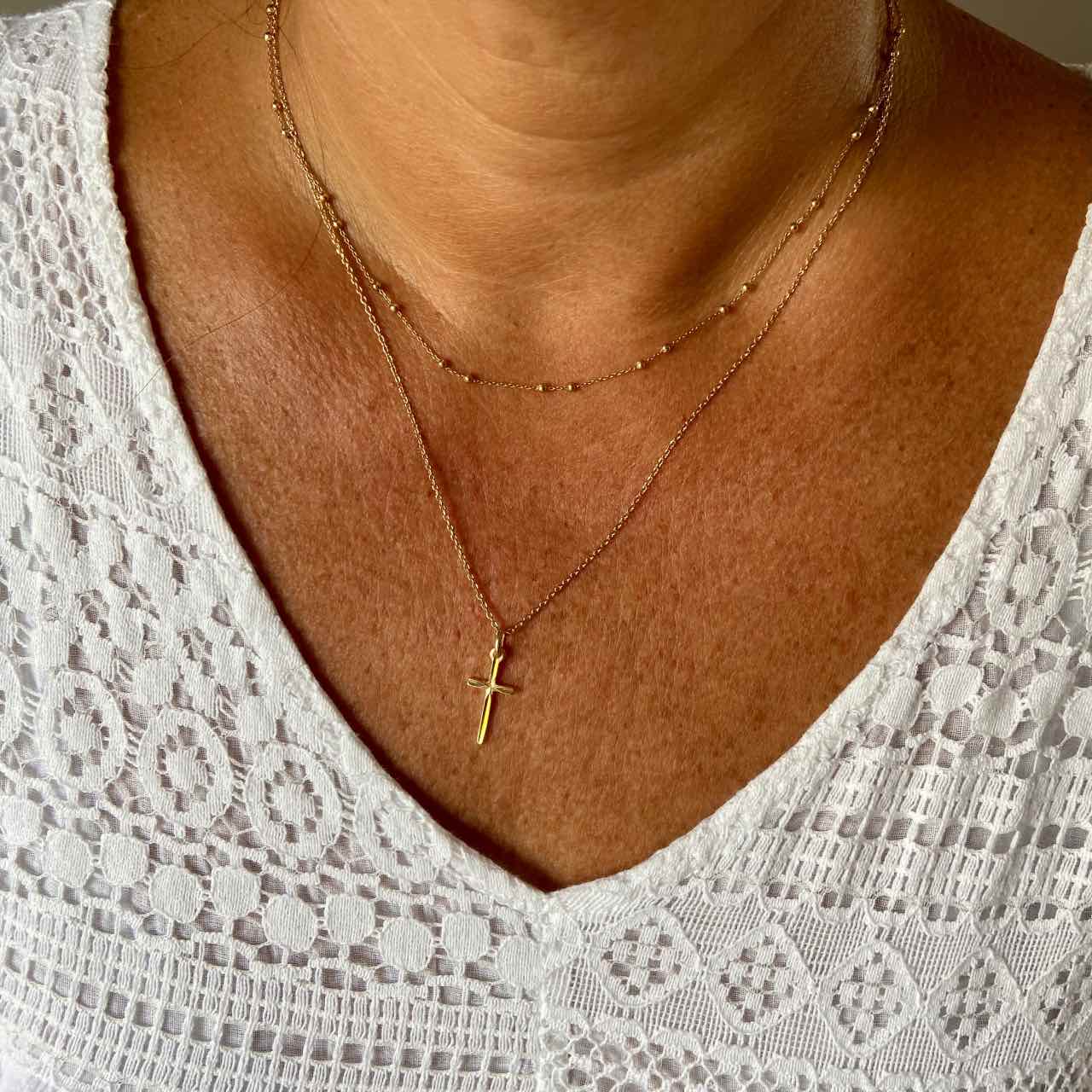 Collier chaîne pendentif croix plaqué or