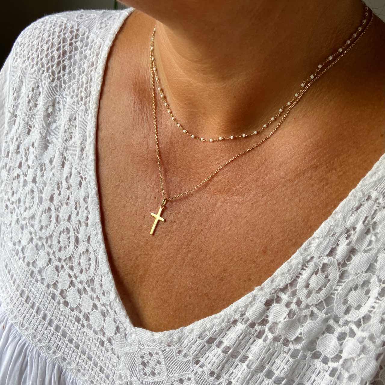 Collier chaine pendentif croix plaqué or