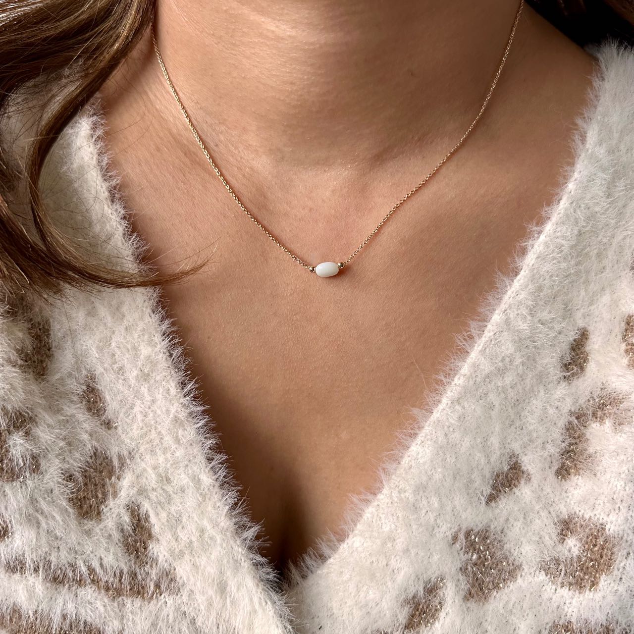 Collier plaqué or pierre de lune