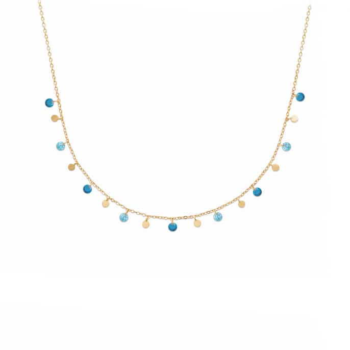 Collier femme plaqué or pampilles bleues