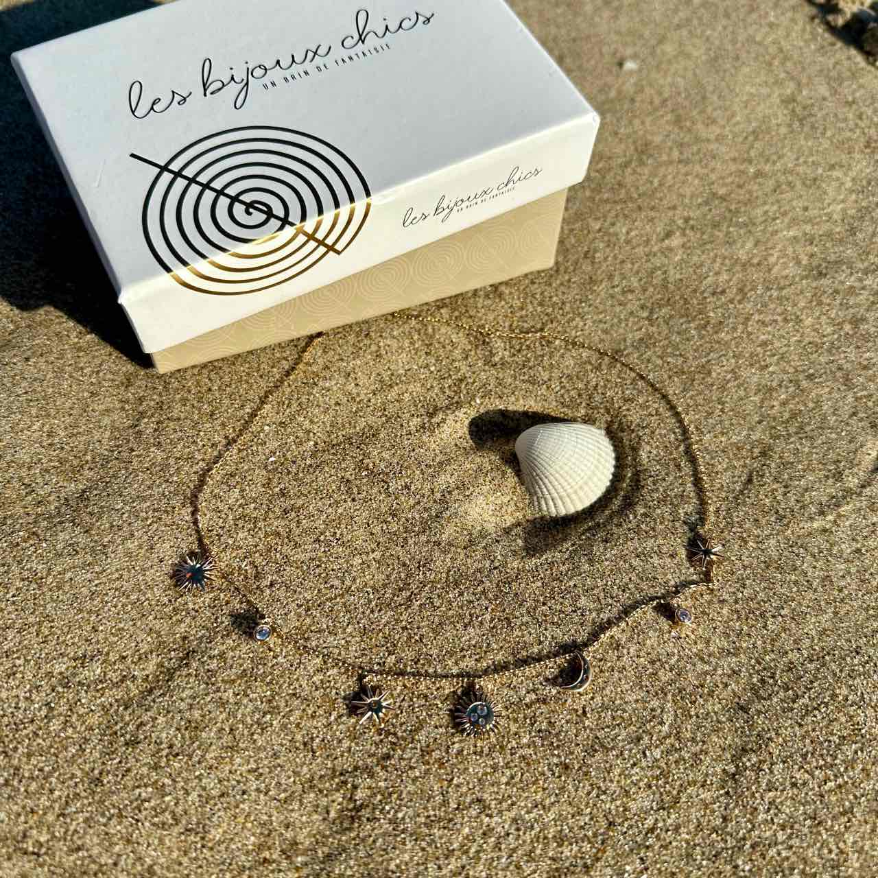 collier soleil lune plaqué or