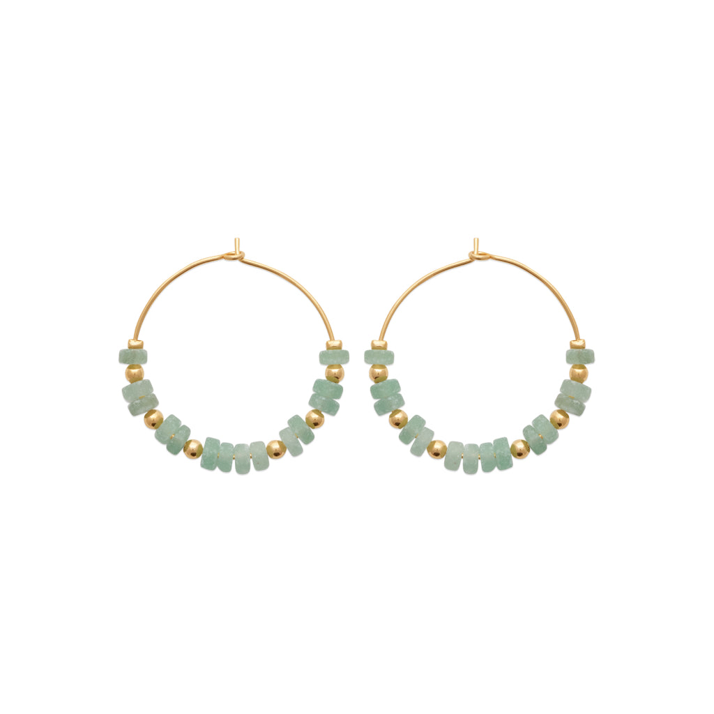 Créoles plaqué or perles vertes