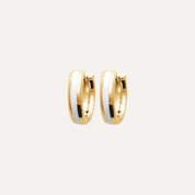 Créoles dorées avec bande blanche émaillée, boucles d'oreilles élégantes femme