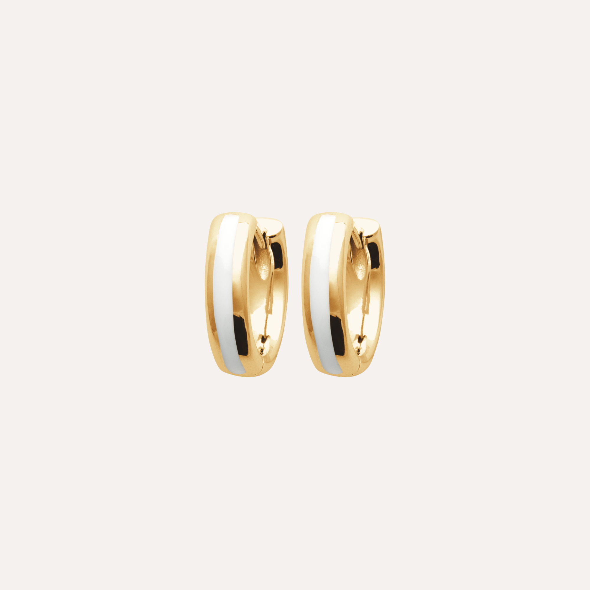 Créoles dorées avec bande blanche émaillée, boucles d'oreilles élégantes femme