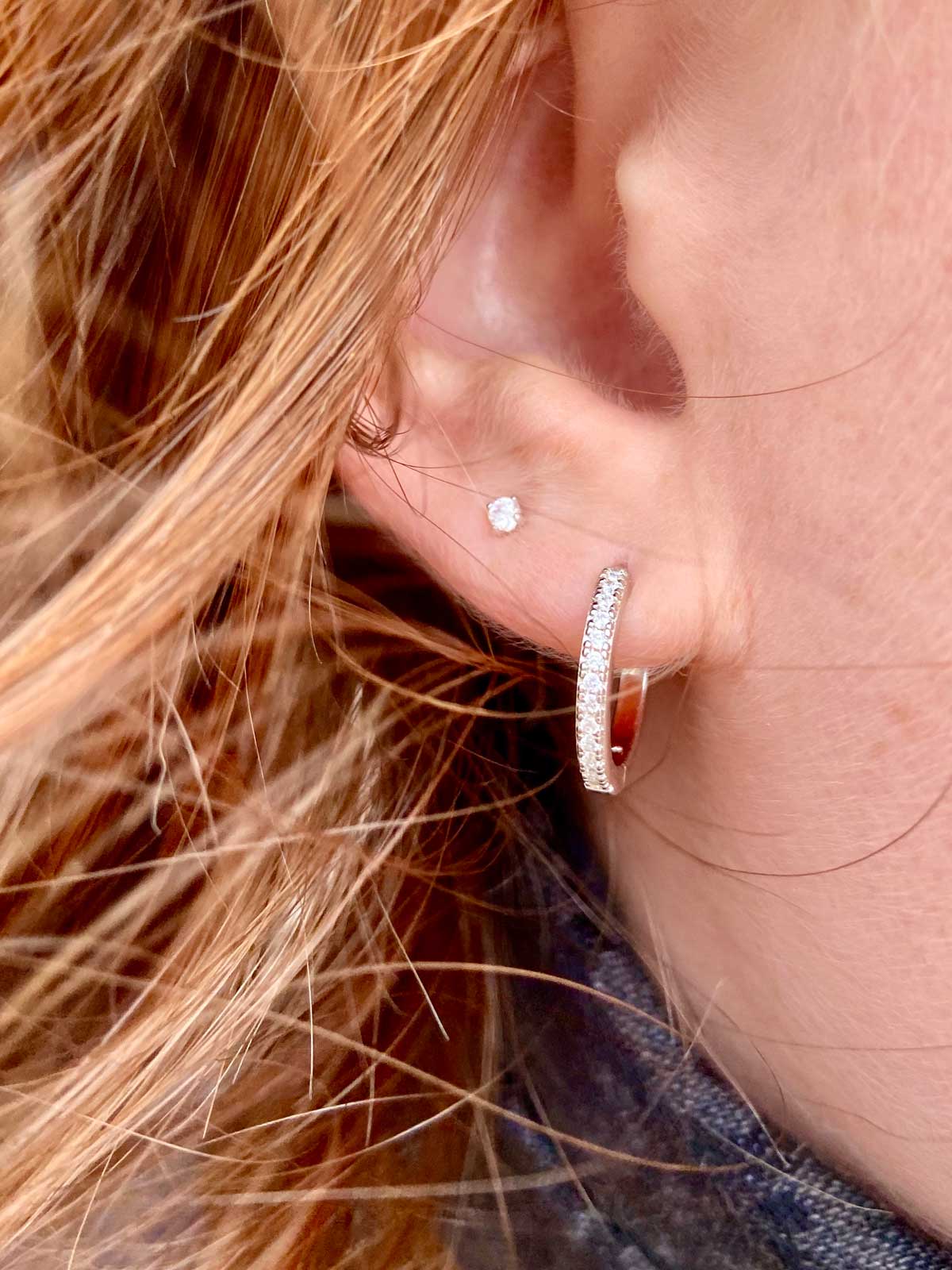 Boucles puces argent zircon et Créoles