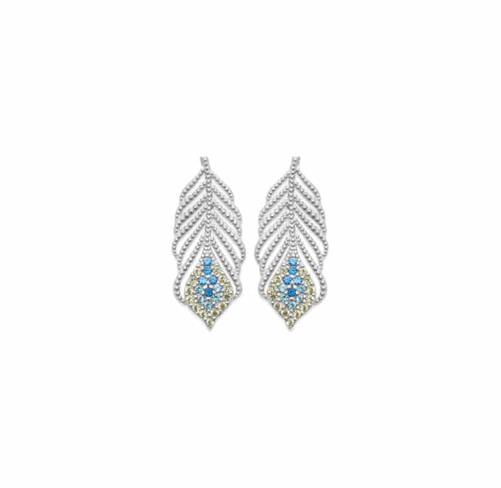 Boucles d'oreilles Plume zircon bleu