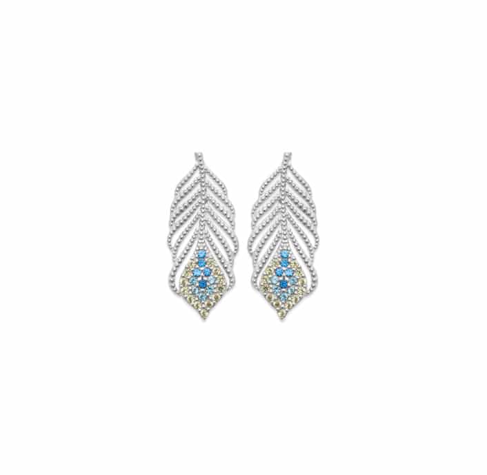 Boucles d'oreilles Plume zircon bleu