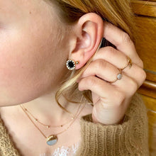 Boucles d'oreilles plaqué or pastille soleil noir