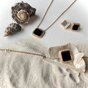 Bijoux femme plaqué or avec agate carrée sertie d'oxydes de zirconium