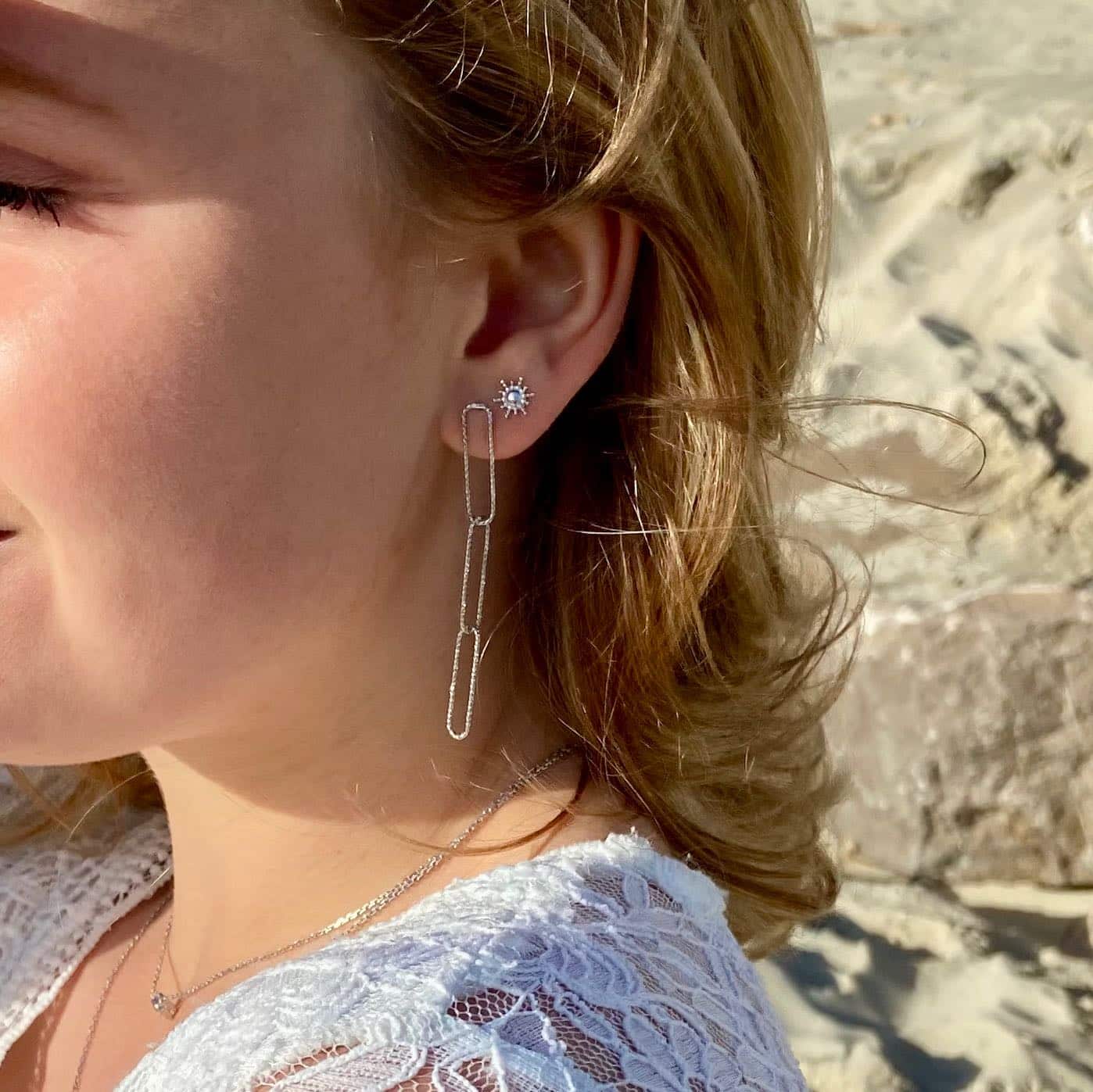 Boucles d'oreilles argent 3 maillons