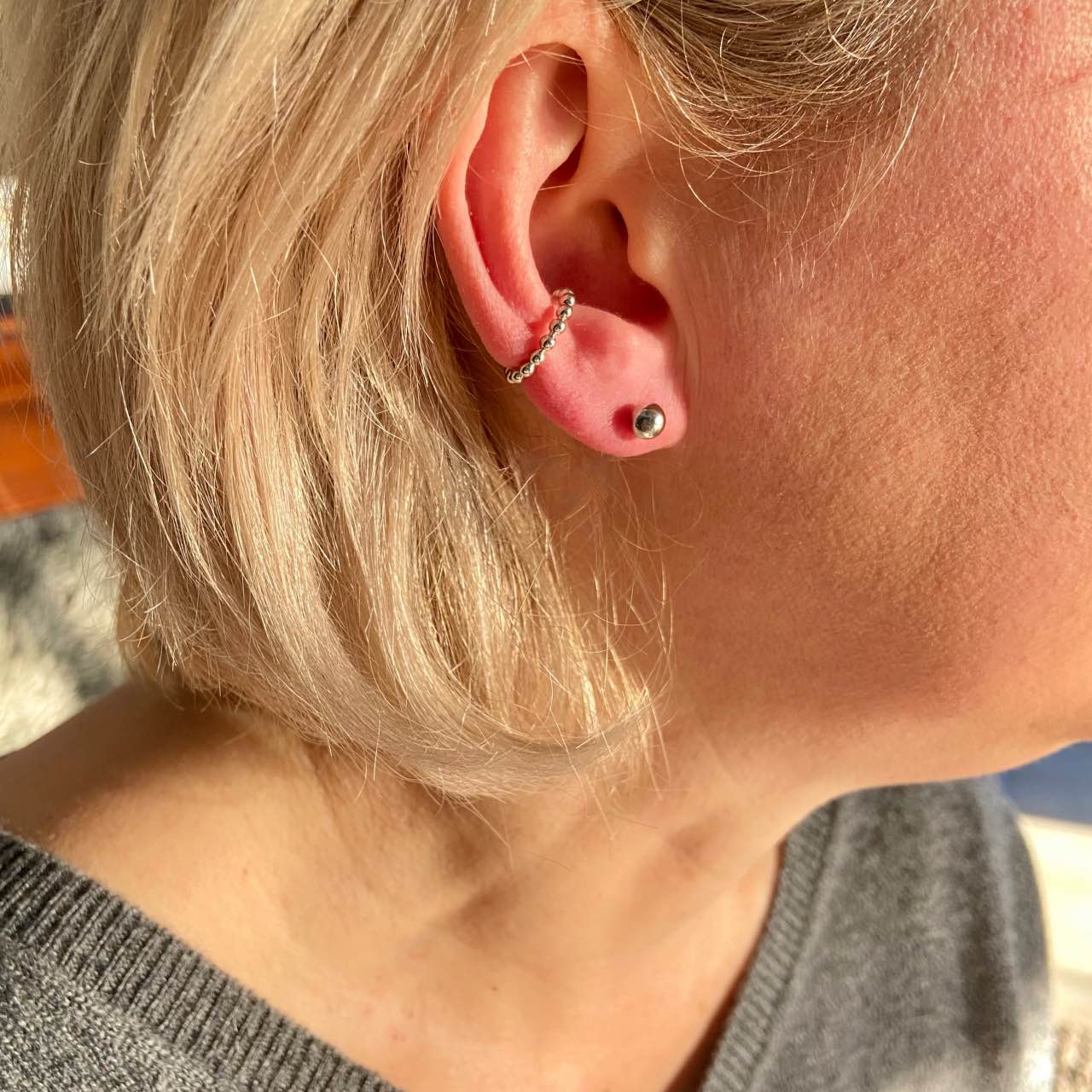 bague d'oreille argent perlée