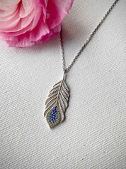 Collier argent Plume zircon bleu
