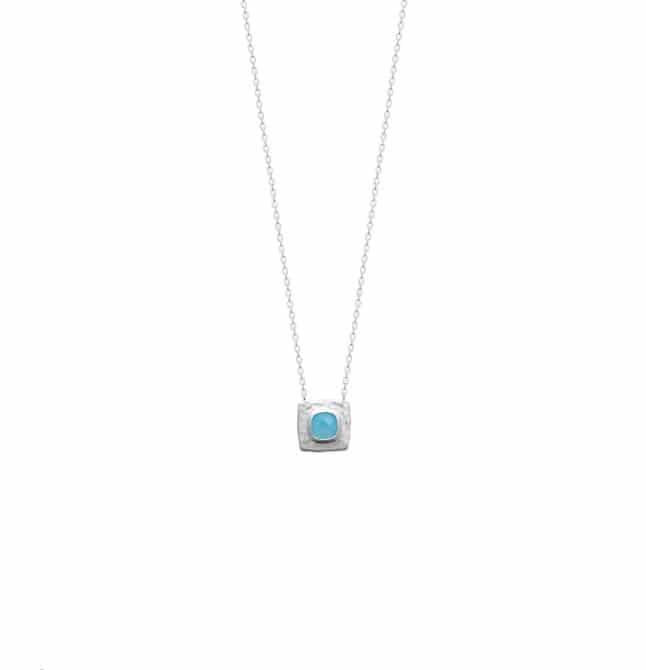 Collier argent carré agate bleu