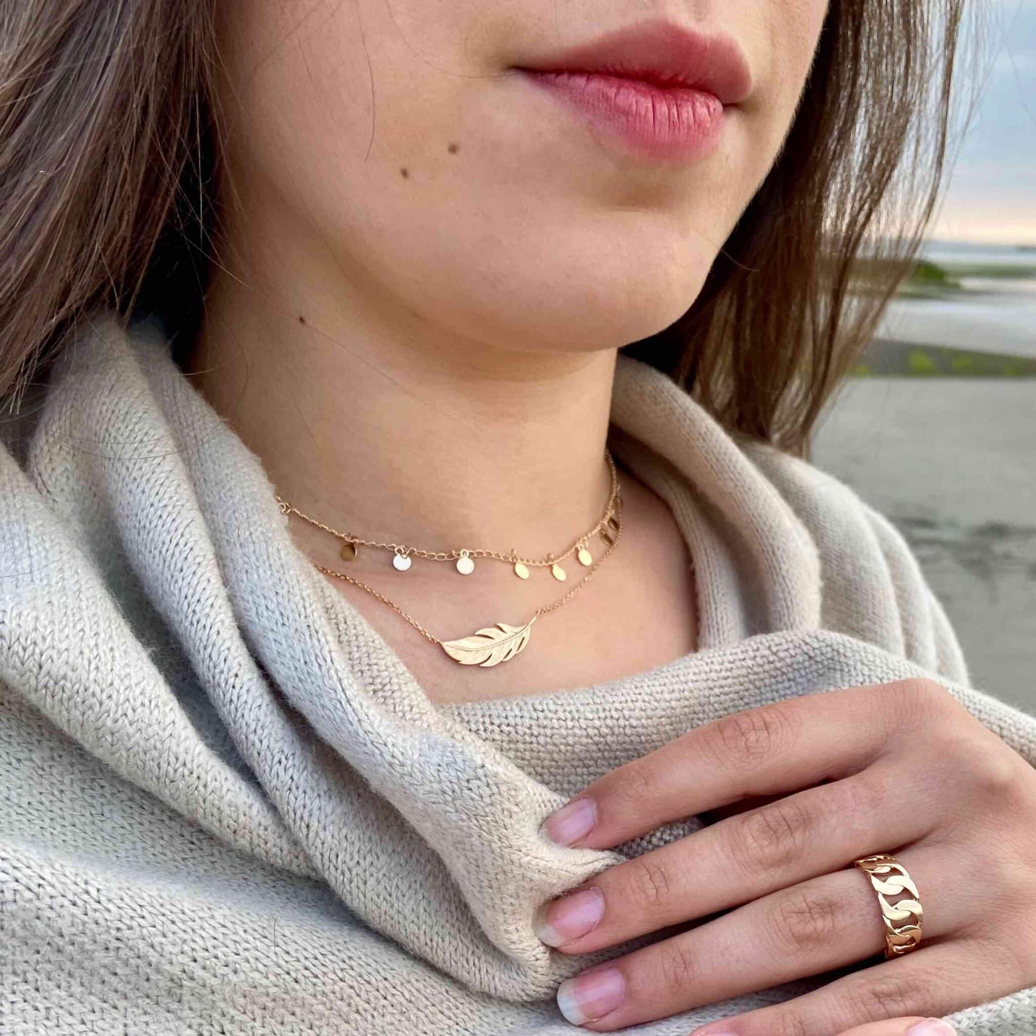 Collier plaqué or Plume