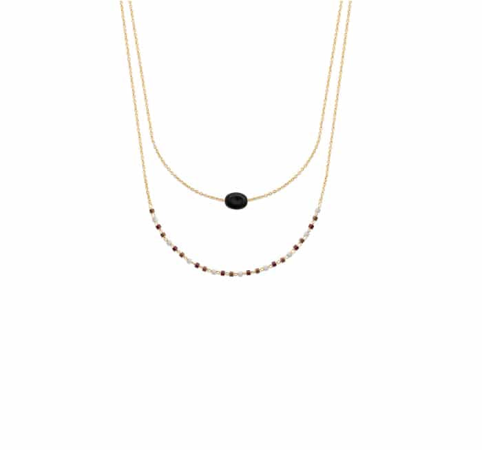 Collier plaqué or double rang agate et perles